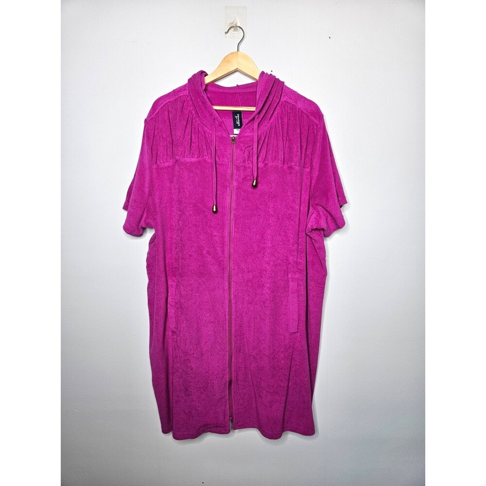 SWIMSUITS FOR ALL Pink Terry Cloth Coverup 22/24 Hooded Full Zip Pockets
